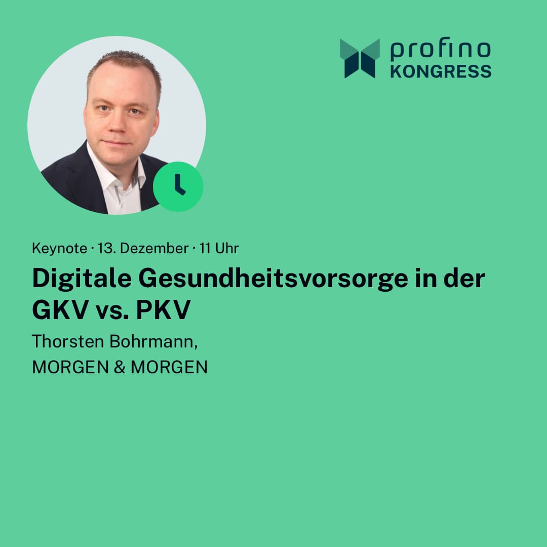 Stellt die traditionelle Gesundheitsvorsorge alles auf den Kopf? Entdecke am 13.12. auf <a href="/profino_online/">profino</a> die Auswirkungen von DiGAs in GKV und PKV und erweitere Dein Fachwissen! Sichere Dir gleich kostenfrei Deinen Platz für den profino Kongress Gesundheit: eu1.hubs.ly/H06nqbx0