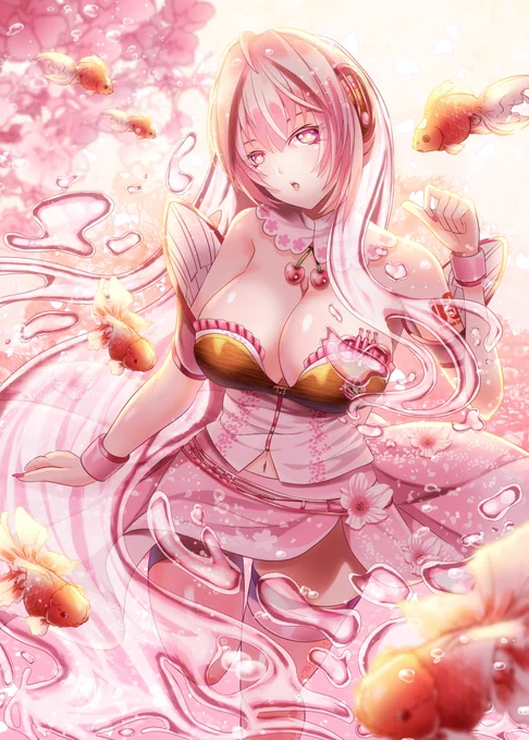 2020年作            「桜ボトルルカ」          ルカさん15周年まであと64日!          #15周年まで過去絵365日巡音ルカ #巡音ルカ