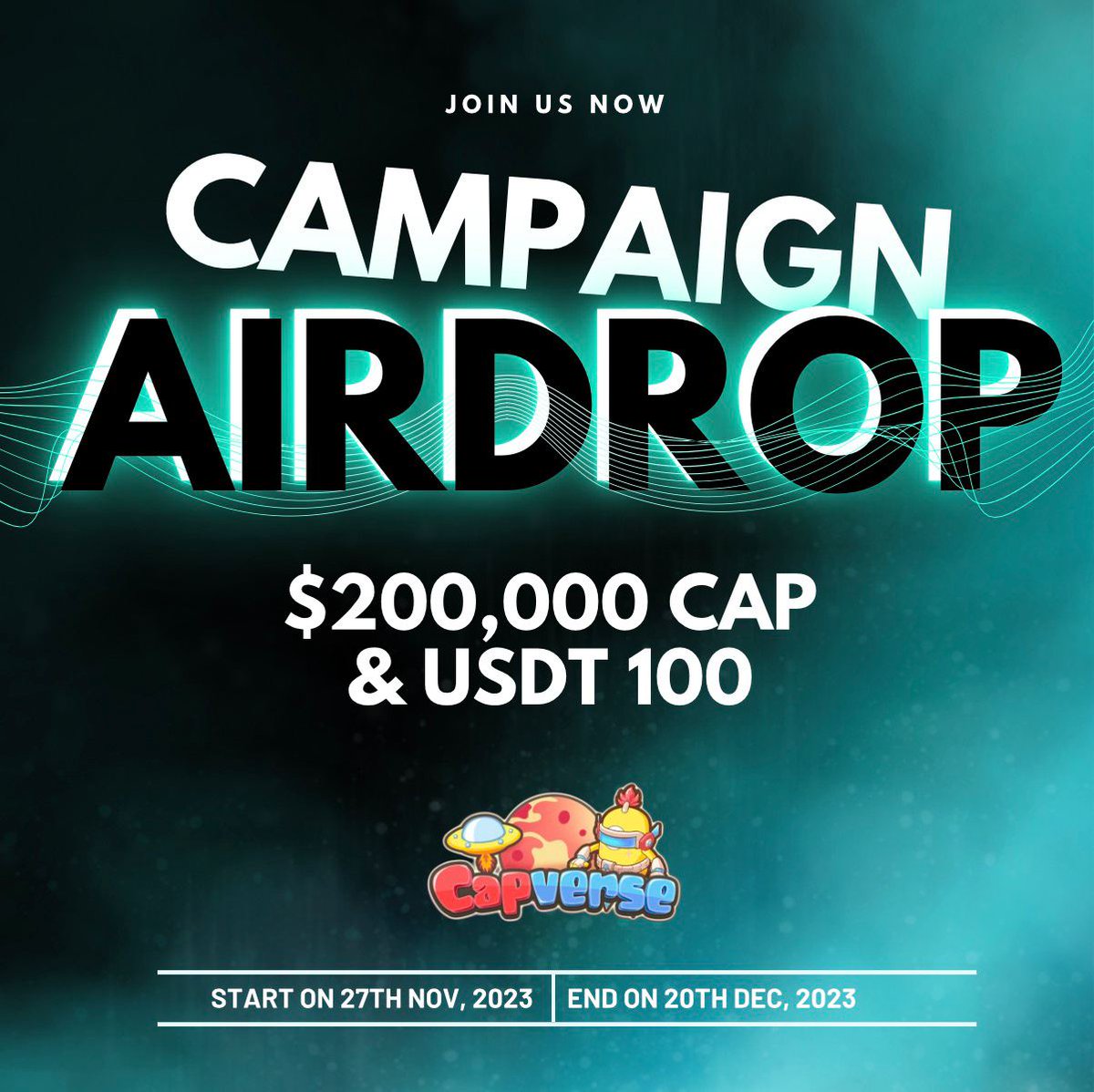 capinfra_io's tweet photo. 🔥🔥🔥 CAPVERSE AIRDROP 🔥🔥🔥

#Airdrop $CAP 200,000 &amp; USDT100 - CAPVERSE Governance Token

👉 To participate:
☑ Follow @CapverseGame
☑ Like and RT
☑ Complete the registration form - https://t.co/OgQMqNWtWl

Spread the word &amp; join us ❤️🔥 https://t.co/EjcFduFz0M https://t.co/wso9dKixUJ