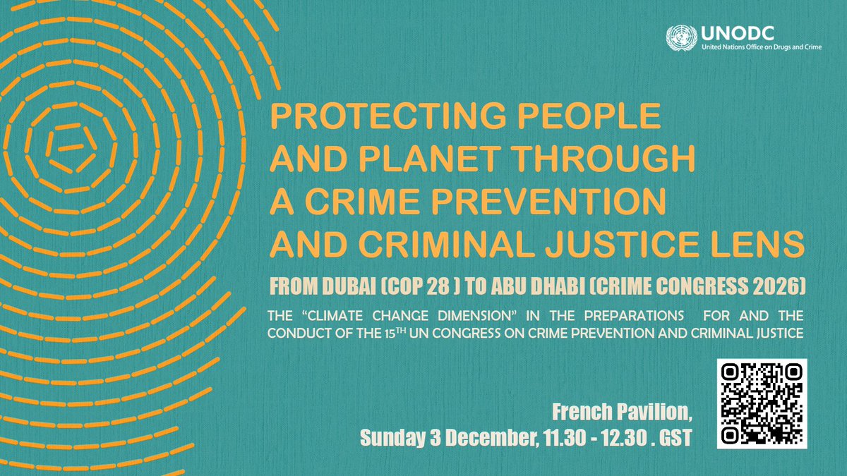 SAVE THE DATE! 🗓“Protecting people and planet through a crime prevention and criminal justice lens: from Dubai (COP 28 2023) to Abu Dhabi (Crime Congress 2026)” takes place in exactly a week! #CountDown starting⏰3rd December 2023, 11.30 am to 12.30pm (GST) @SDGoals @UN_Women