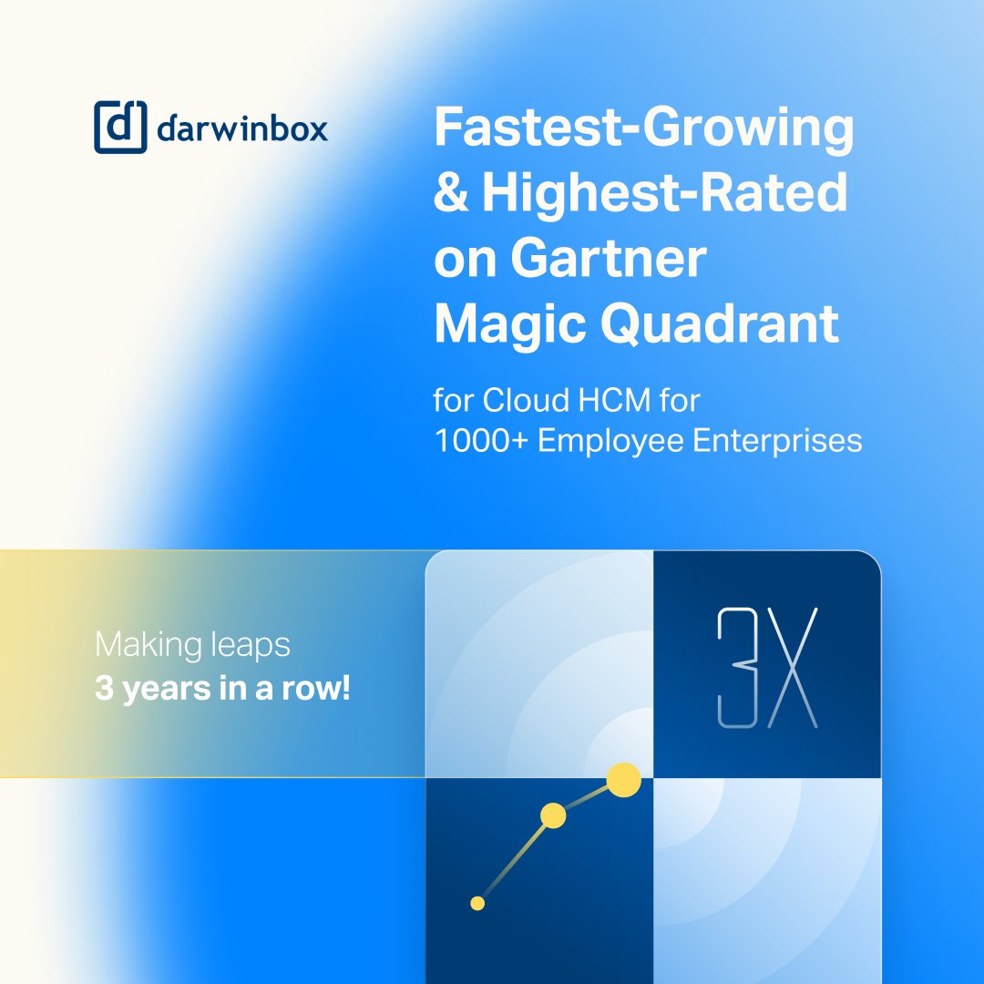 🏆 Three-Peat Glory! For 3 years in a row, Darwinbox cements its spot in Gartner's #MagicQuadrant for Cloud HCM Suites, tailor-made for enterprises with 1,000+ employees. We also remain the most-loved HCM player on the Magic Quadrant. Uncover the magic: hubs.ly/Q029_Ndj0