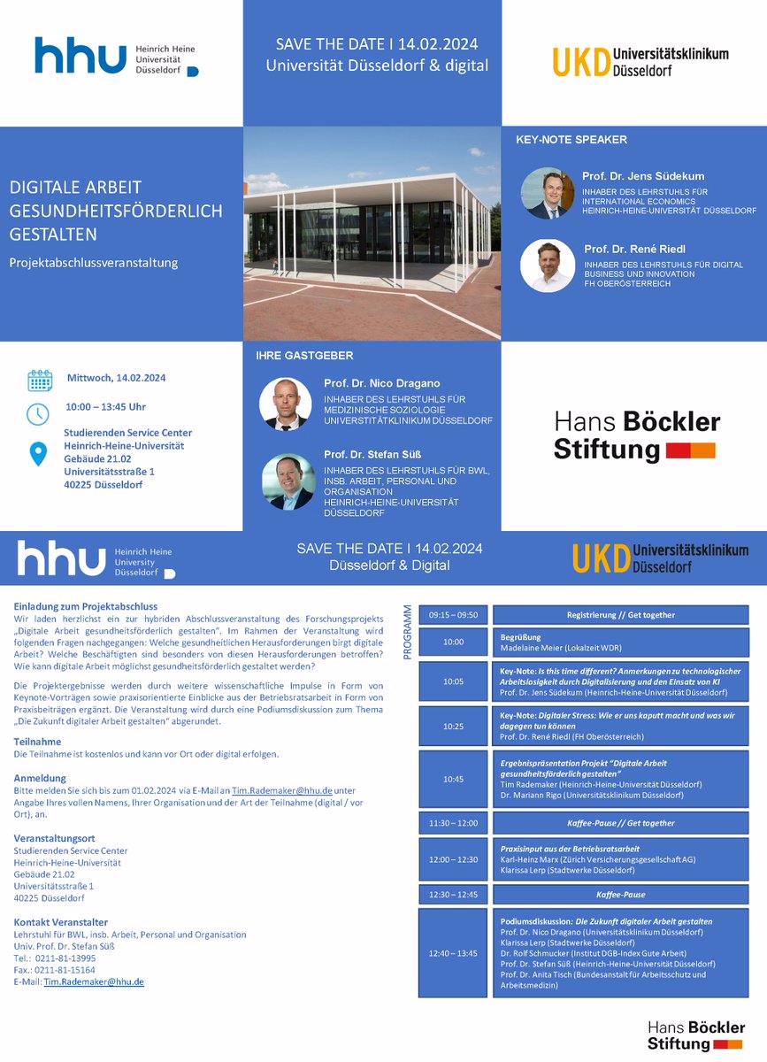 ❓Welche gesundheitlichen Herausforderungen birgt digitale Arbeit?
❓Wie kann Arbeit gesundheitsförderlich gestaltet werden?

Diese und weitere Fragen werden im Abschlussworkshop des Projektes „Digitale Arbeit gesundheitsförderlich gestalten“ thematisiert!

Alles Weitere im Flyer