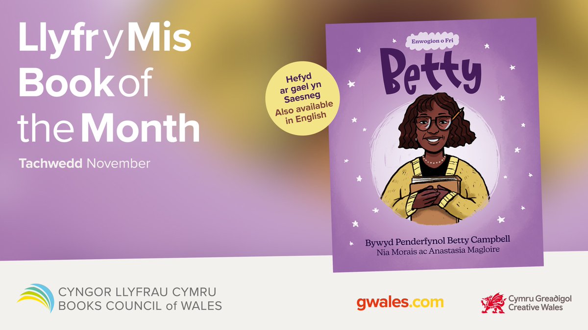 /-\/\/\- #CaruDarllen 

Betty: Bywyd Penderfynol Betty Campbell gan Nia Morais ac Anastasia Magloire yw Llyfr y Mis i Blant mis Tachwedd <a href="/LlyfrauCymru/">Cyngor Llyfrau Cymru</a>📚 

Yr awdur a Bardd Plant Cymru, Nia Morais, sy’n trafod y gyfrol👇 

ℹ️amam.cymru/carudarllen/be…