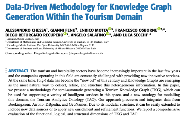 FraOsborne's tweet photo. 🌍Revolutionize #Tourism with #AI and #KnowledgeGraphs! Our recent paper presents a novel approach for generating a tourism #KG and introduces the most comprehensive #ontology in the field. In #OpenAccess: https://t.co/5X38BJ01Tz  #AI #DeepLearning #ML #BigData #TourismInnovation https://t.co/Gvry92OtAI
