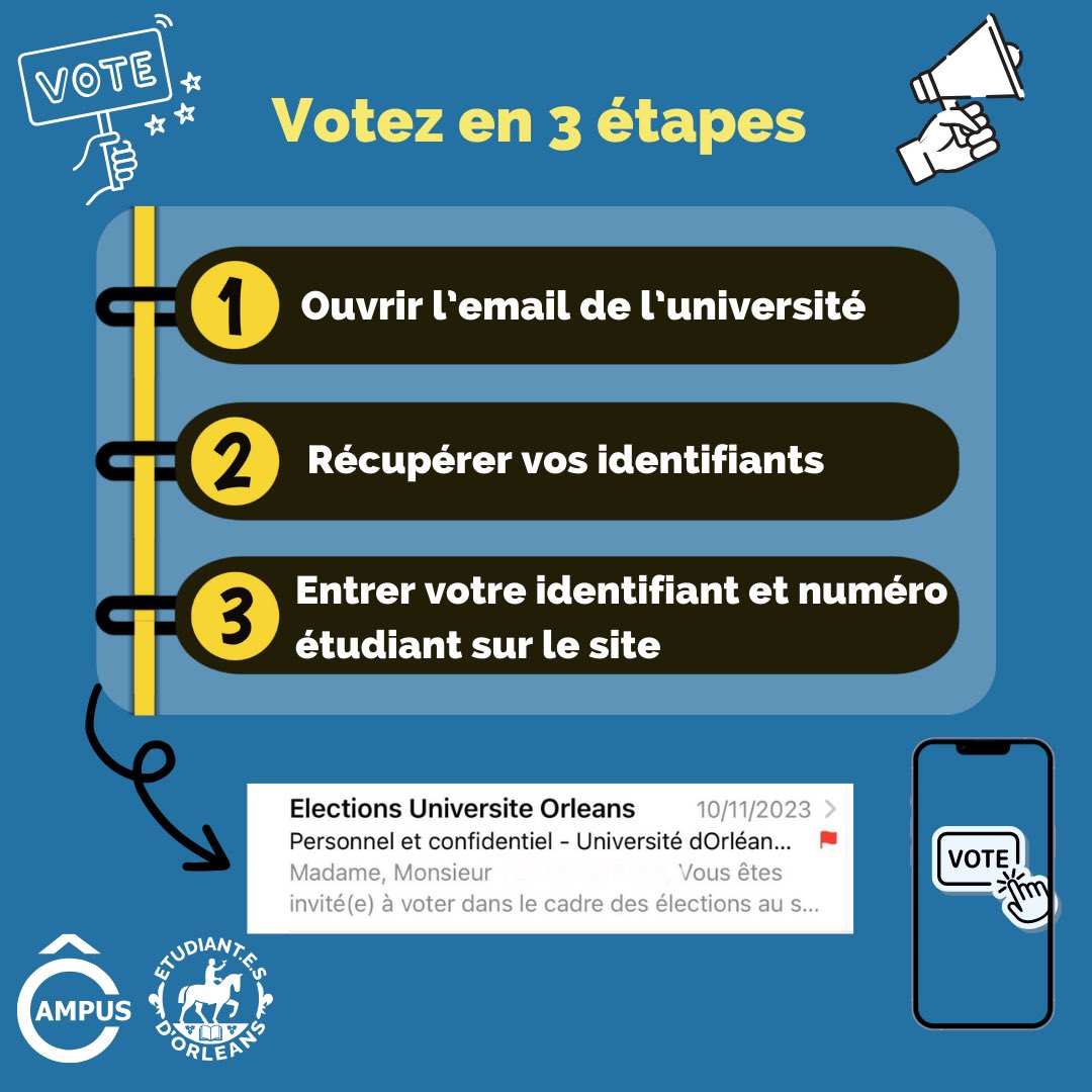 Les élections ça commence aujourd’hui ! 🗳️
C'est le moment d'élire vos élu.e.s étudiant.e.s qui vous représenteront  au sein de différents UFRs (EUK-CVL, LLSH, IUT, SUAPSE, Comission de Recherche ) et qui porteront votre voix pendant 2 ans 🗣