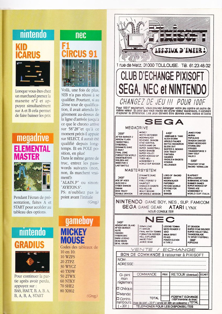 AllmightoFranky's tweet photo. Et on termine ce numéro avec une derrière salve de trucs et astuces,du #KidIcarus sur #NES,#TMNT sur #GameBoy,#JamesPond et #ThunderForceIII sur #Megadrive!!! A demain pour un nouveau magazine!! 6/6 https://t.co/ALuIX0g1Ju