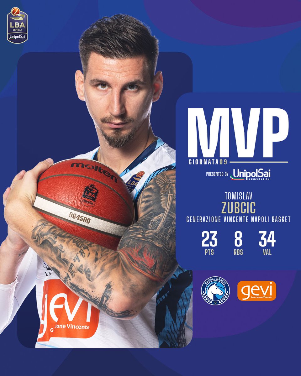 Tomislav Zubcic è l'#MVP @UnipolSai_CRP della 9^ giornata 👑 Il giocatore del @basket_napoli, dopo la vittoria contro Cremona, è stato votato da voi su Instagram e X come miglior giocatore del turno❗ #TuttoUnAltroSport