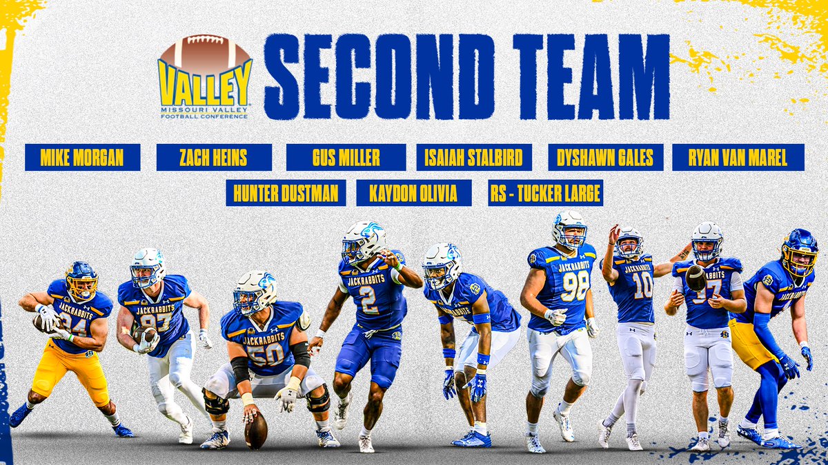 Nine Jackrabbits received recognition by being named to the 2023 @ValleyFootball All Conference 2nd Team. #GoJacks 🐰🏈