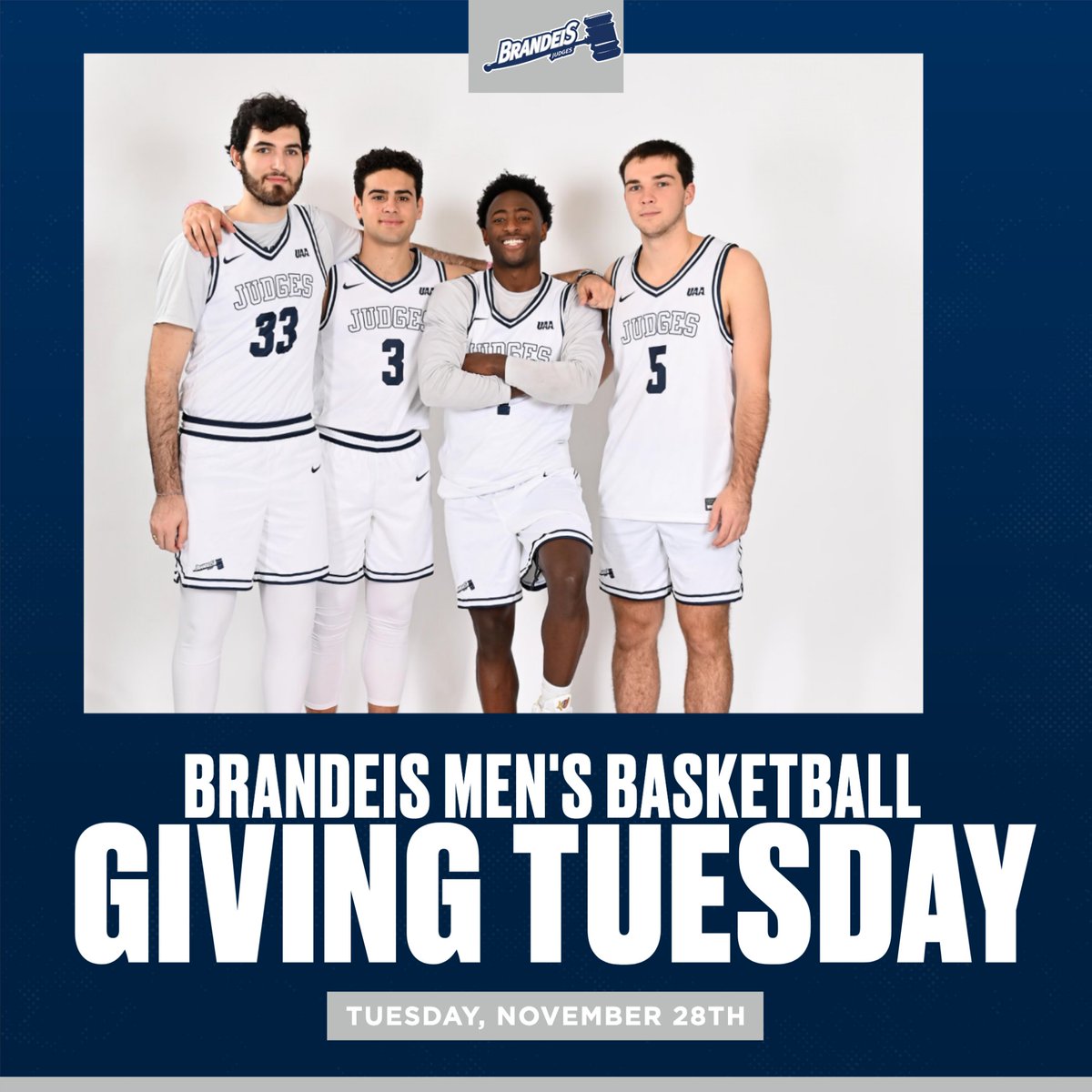Please consider giving to the Brandeis Men's Basketball program this Tuesday 11.28.23! 

Visit brandeisjudges.com/donate on Giving Tuesday to give! 

No gift is too small! Every contribution makes a meaningful difference. Thank you for considering this opportunity. #RollDeis