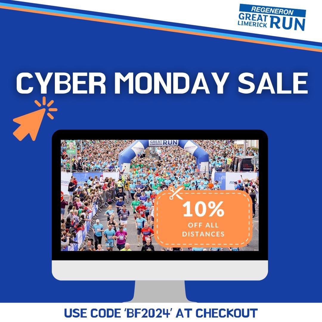 Thinking of taking parting in the 2024 Regeneron Great Limerick Run? This is your final chance to avail of our Black Friday discount! Use code BF2024 to receive 10% off an Early Bird entry to next years event on May 5th! 📣 - Register now: eventmaster.ie/event/6xWYIEpT… 👈🏃