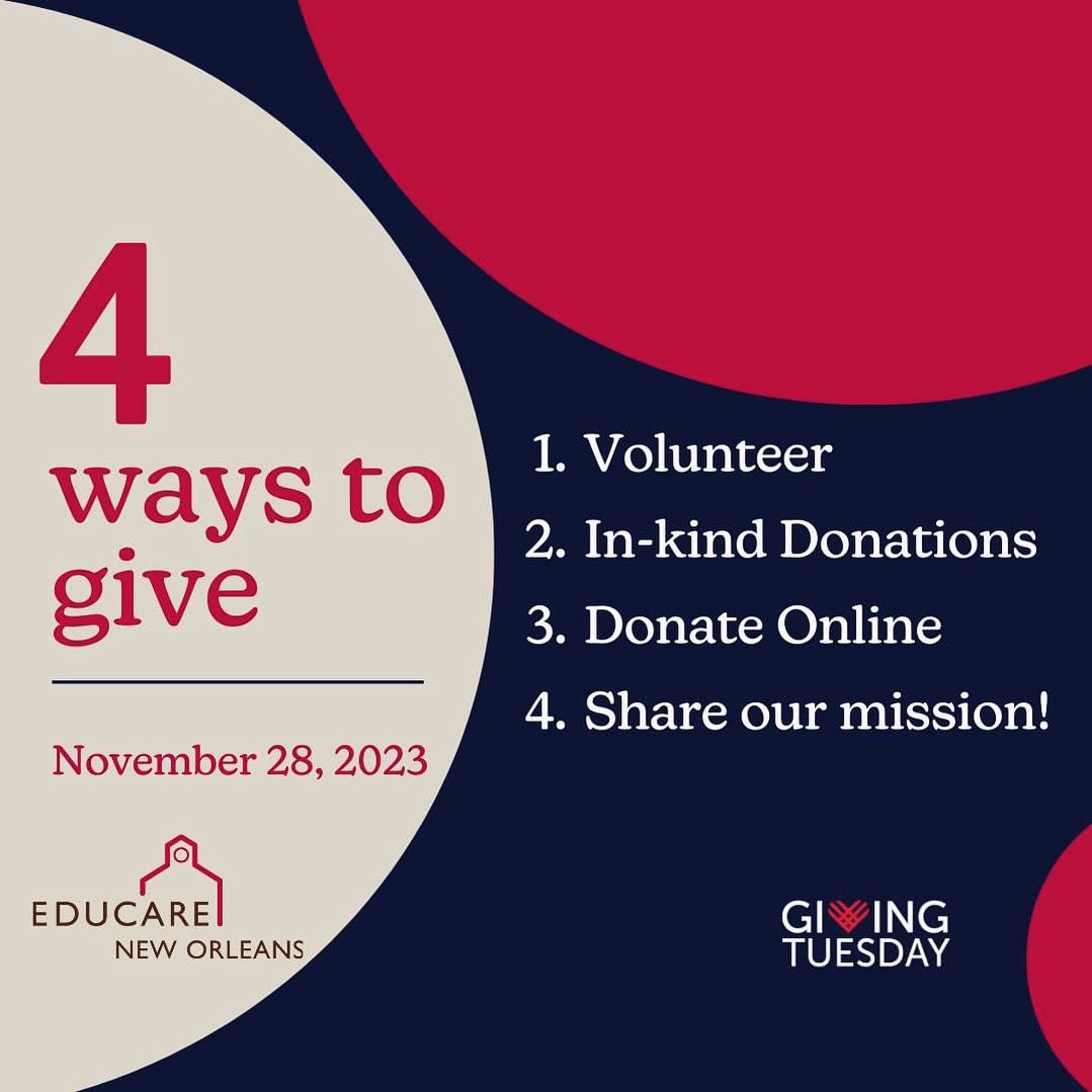 #GivingTuesday is tomorrow! Help Educare New Orleans
make sure every child and family have the additional resources to learn and grow:  educareneworleans.org/donate/