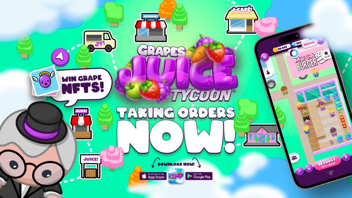 Juice Tycoon - Global Soft Launch 🧃

Say hello to the latest game from the Grape franchise. Play to win NFTs and prizes 🍇

Share your screenshots below 🔽