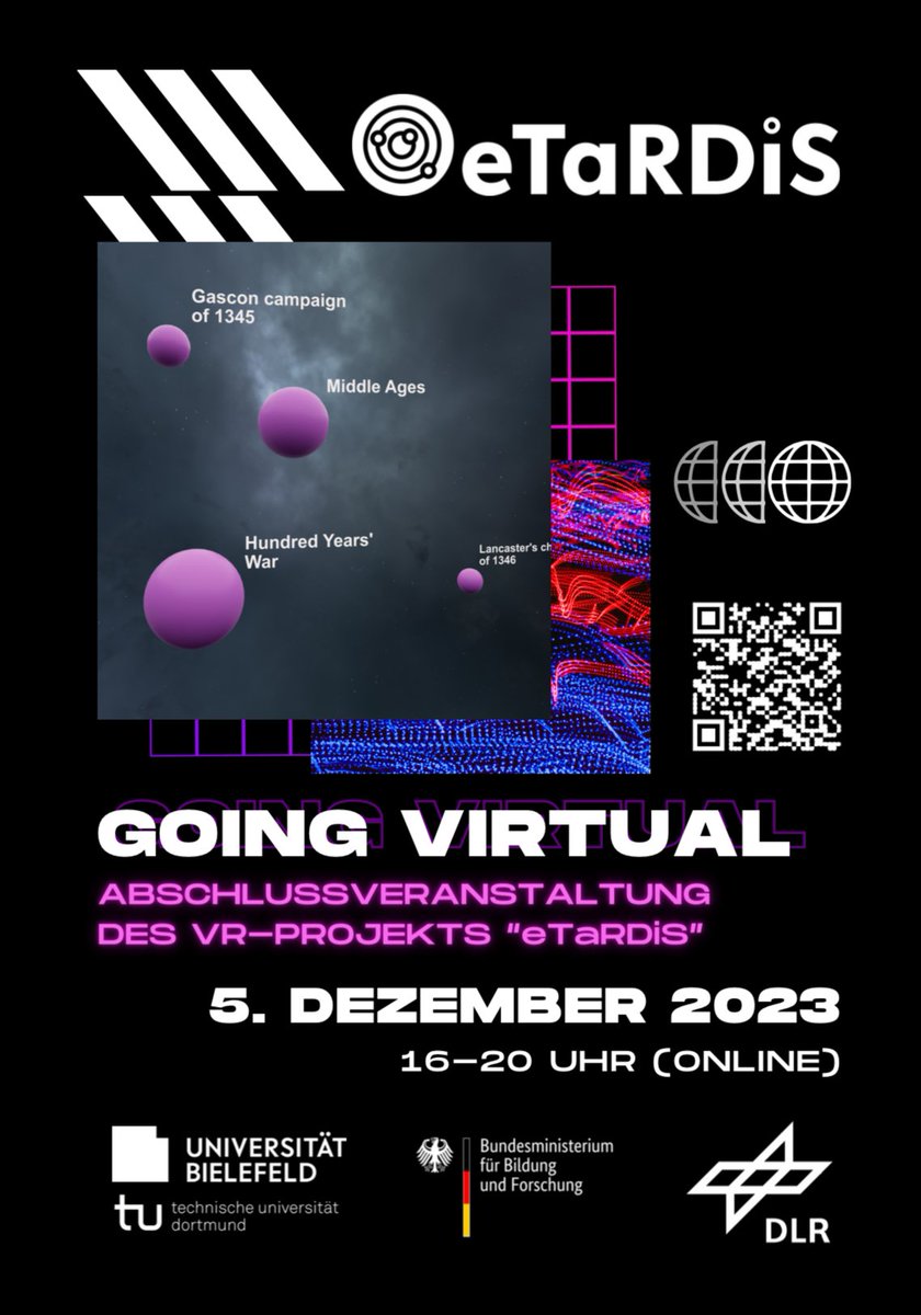 Going Virtual! Was kann die VR als Umgebung für historische Forschung leisten? Herzliche Einladung zur Abschlussveranstaltung des Projekts #eTaRDiS @BieDigital! Wir freuen uns über Besuch!👇🏻 #twitterstorians #dh #digitalhumanities Special shout out to @DHdInfo!