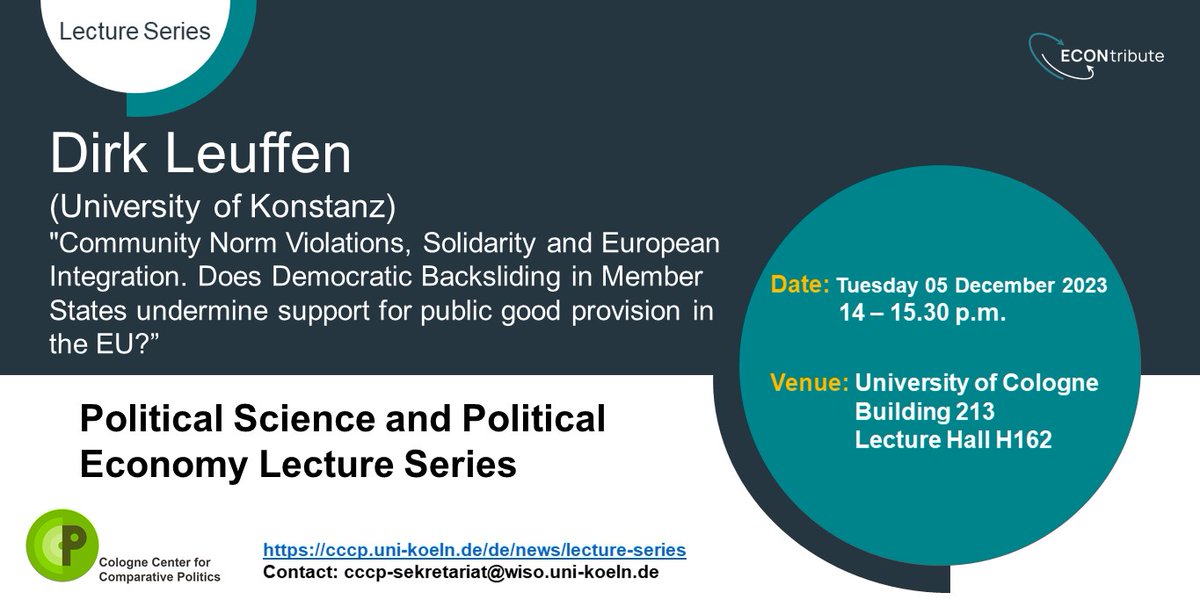 Next up, the PSPE lecture series (hosted by @CompPolCologne & @ECON_tribute) is very happy to feature @DirkLeuffen from @UniKonstanz, who will be joining us next Tues (5.12). The talk will take place at 2 PM at H162 in Building 213. All welcome! @WiSoUniCologne @UniCologne