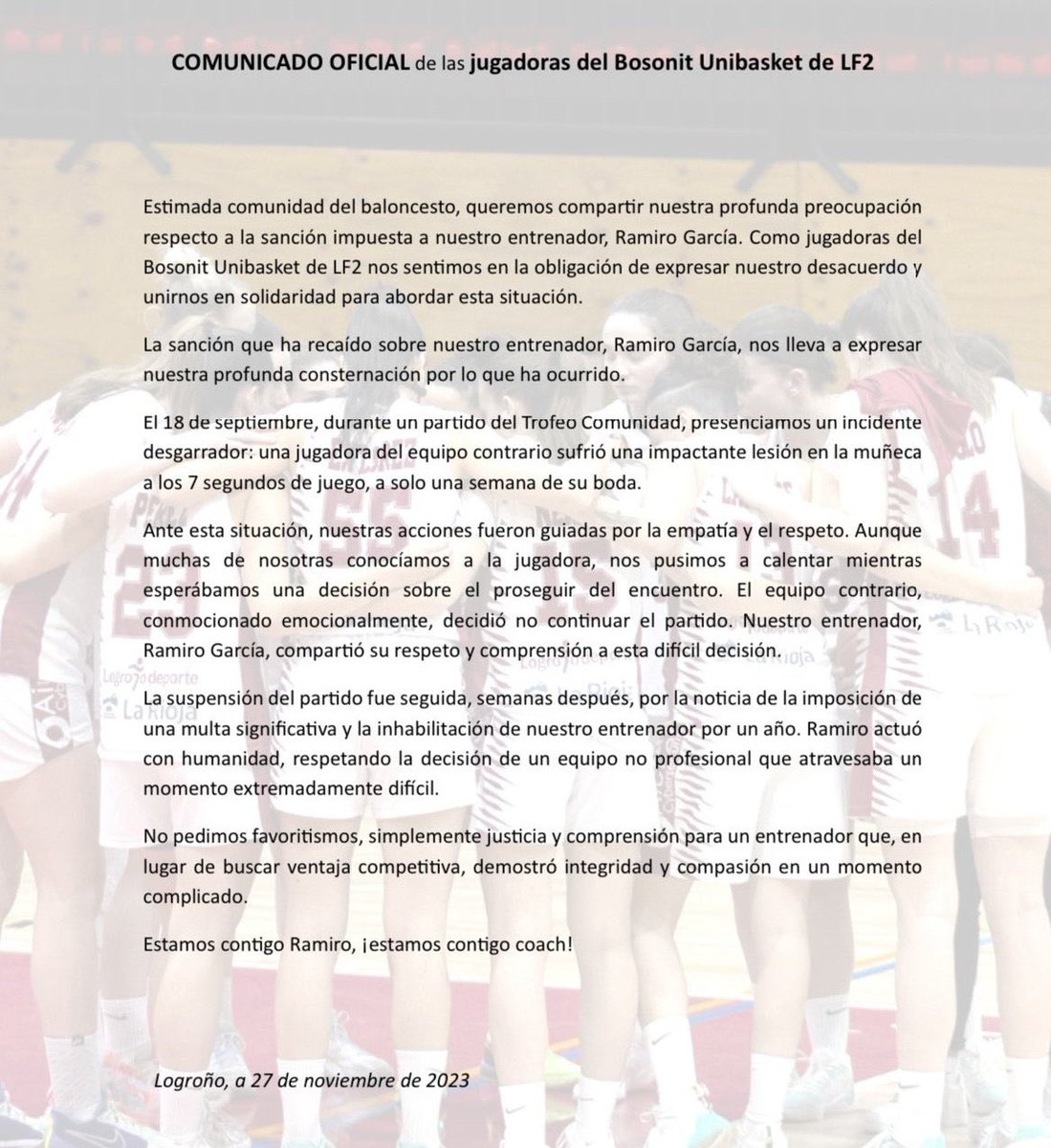 anaislopez23's tweet photo. La Federación Riojana de Baloncesto ratifica el ABUSO cometido contra los clubes CD Unibasket y AB Najerilla.

Fueron sancionados desproporcionadamente por mostrar empatía y actuar de acuerdo a los valores del baloncesto.

Las jugadoras han emitido un nuevo comunicado. https://t.co/1ZAm97JBnL