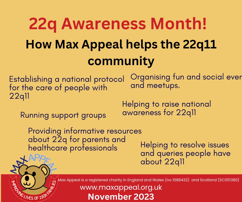 MaxAppealUK's tweet photo. 22q Awareness month. How Max Appeal helps the 22q community. #22q #maxappeal https://t.co/YPijlW1B8L