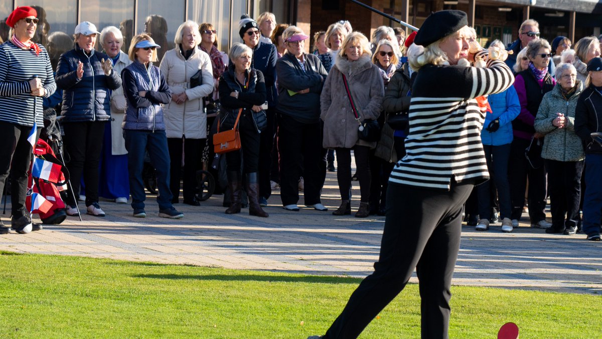 CaldyGolfClub's tweet photo. We would like to extend our best wishes to our new #LadyCaptain for 23/24. Jacquie, an avid Francophone, had a French themed #DriveIn, which included #berets, striped shirts, flags and more! #LadiesGolf #WomensGolf #GirlsGolf #EnglandGolf #CheshireGolf #GolfClubTraditions https://t.co/oAefxb7fJV