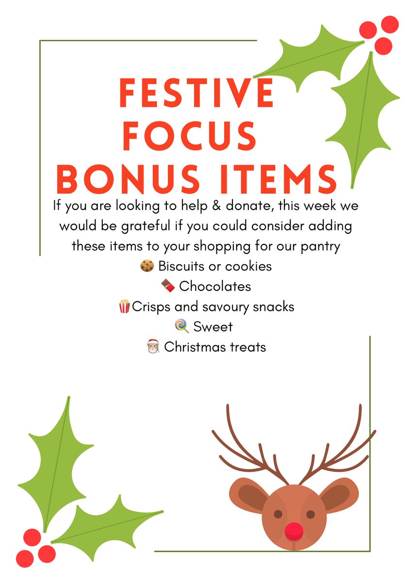 BraesPantry's tweet photo. 4 weeks until Christmas holidays &amp; we are looking at supporting our local community 📦 if you would like to share what you can you can have a look at our weekly festive focus 🎅🏼🥫🫙here’s week 1’s festive focus and bonus items 🎅🏼 #RRSA #article24 @BraesHigh @OnandUpBHS https://t.co/n1XgqcKAmE