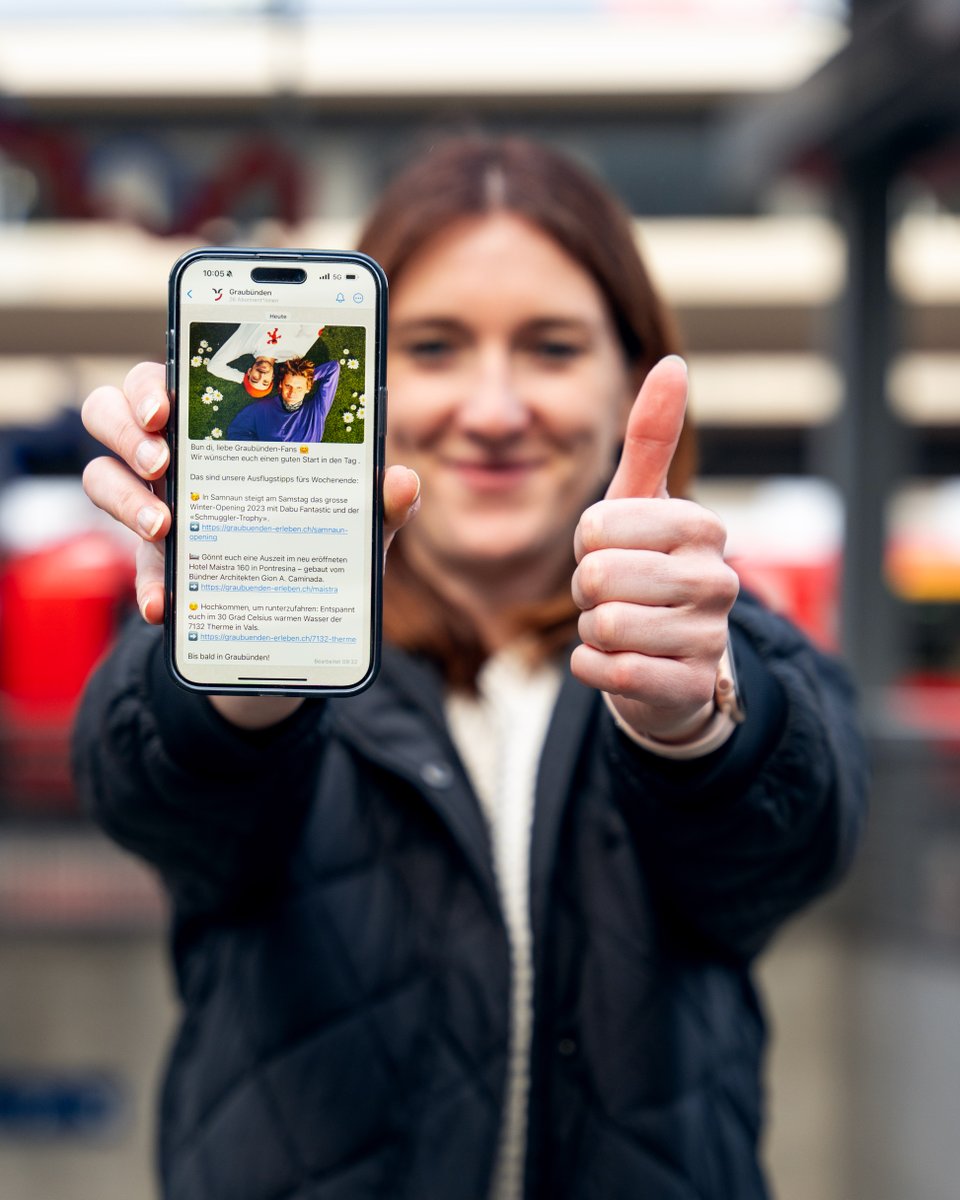 «WhatsApp» in Graubünden? Holt euch die besten Ausflugstipps und Neuigkeiten aus eurer Lieblings-Ferienregion direkt aufs Handy. Folgt jetzt unserem kostenlosen WhatsApp-Kanal: 👉graubuenden-erleben.ch/whatsapp