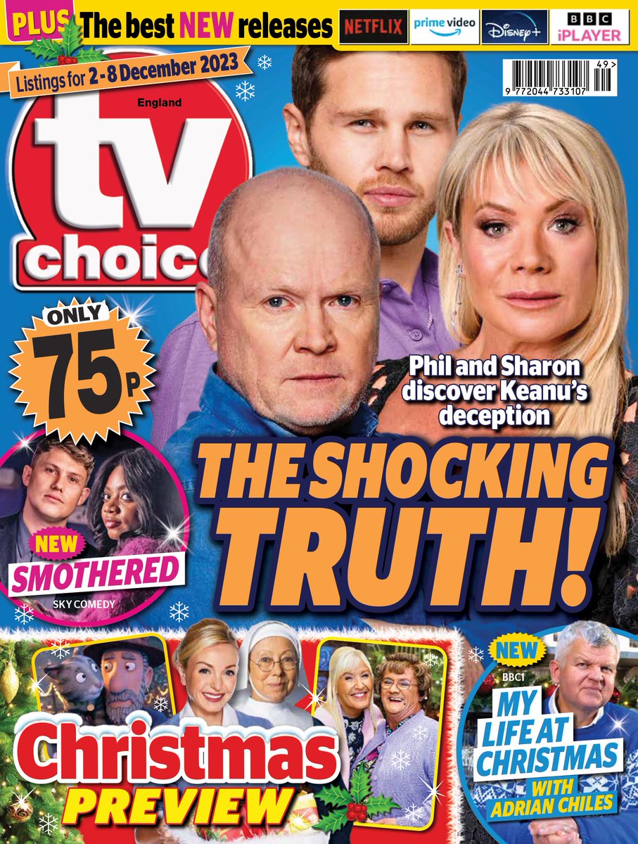 Grab the latest issue now! @bbceastenders is on the cover and Phil and Sharon discover Keanu's deception. And we're ramping up to the holidays this week, with Adrian Chiles exploring festive habits and our preview of Christmas telly, as well as new @skytv show Smothered. Enjoy!