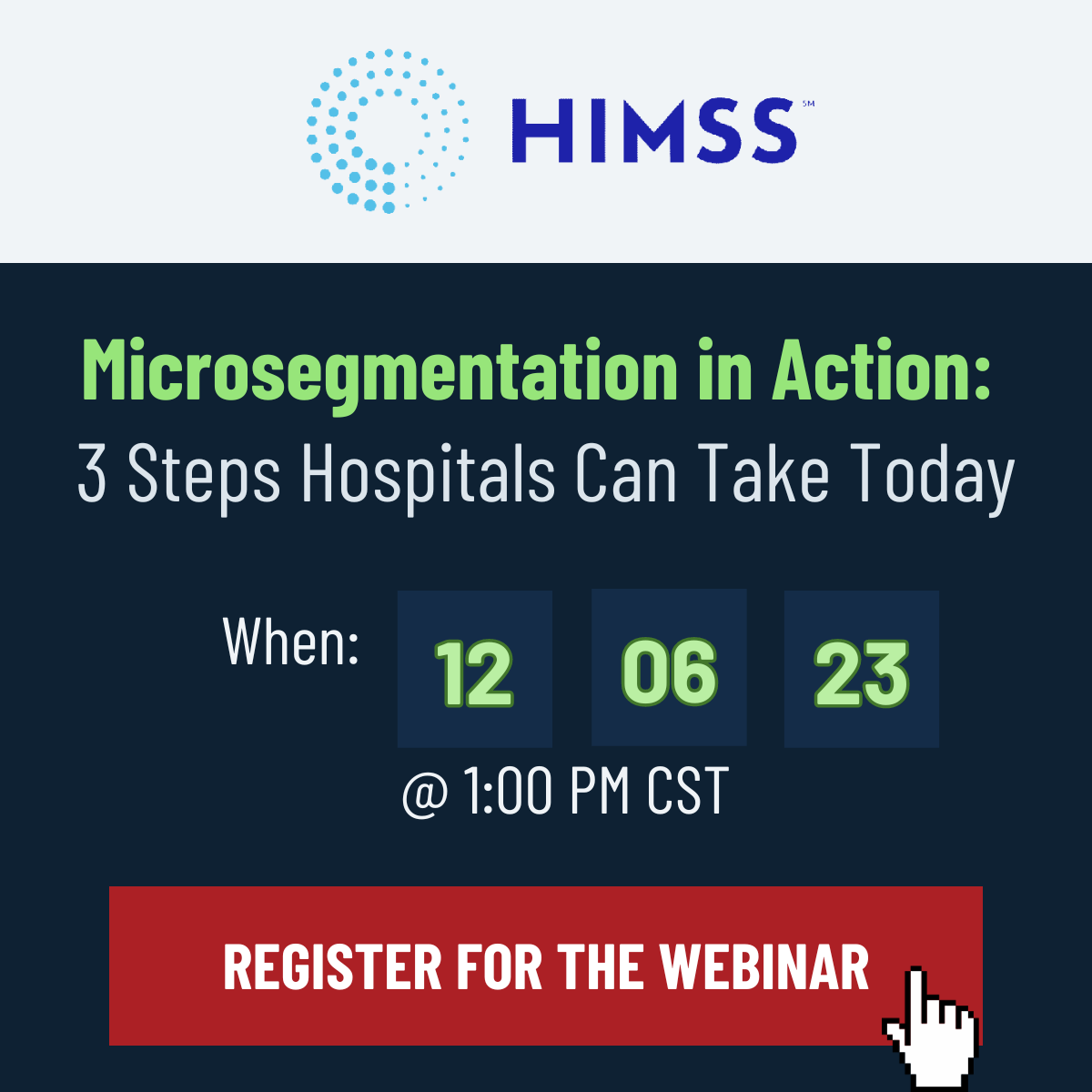 cynerio's tweet photo. Save the date for next week’s @HIMSS and @Cynerio's webinar “Microsegmentation in Action: 3 Steps Hospitals Can Take Today”. Join us to learn more about high risk N-S segmentation, and internal segmentation of high-risk IT devices

Register here: https://t.co/1PPFyDCrvk https://t.co/tEnVd92znV