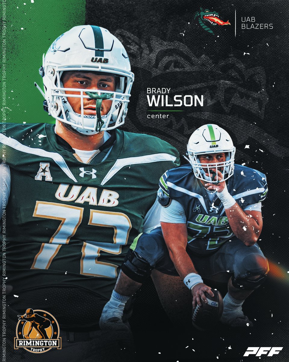 According to @pffcollege, the <a href="/UAB_FB/">UAB Football</a> center, Brady Wilson has a 81.6 pass blocking grade. He has allowed only 2 sacks across 485 pass blocking snaps in 2023. #rimingtonwatchlist