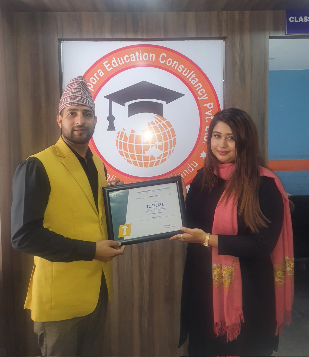 RegmiRahul's tweet photo. We wanted to take a moment to express our sincere gratitude to Apekshya Ji for taking the time out of her busy schedule to visit our office with TOEFL iBT Authorized Consultant Certificate.

We look forward to exploring potential collaborations with TOEFL iBT in the near future. https://t.co/Q8saQmVuXM