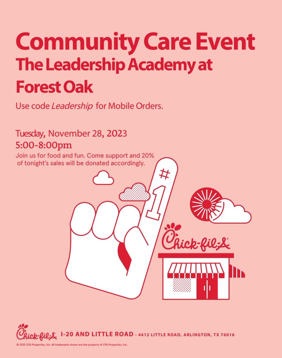 LAFO 6th families! Please join us for our next fundraiser at Chick-fil-A on Tuesday, 11/28 from 5:00-8:00pm!