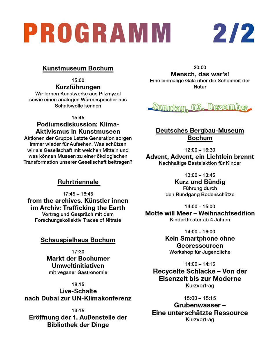 dbmbochum's tweet photo. Vom 01.-03.12. bietet das Festival „Jetzt! Ein Wochenende fürs Klima“ ein geballtes Kulturprogramm rund um die Themen #Klimawandel & #Nachhaltigkeit in #Bochum. Mehr zum Programm im @dbmbochum: https://t.co/vIo0KGR3ea
#DBMBo @TheaterBochum @PlanetariumBO @bochum_de @ruhrtriennale https://t.co/rG3Ik2RgRN