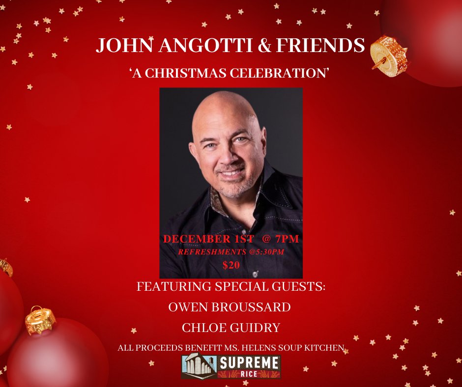 CrowleyOpera's tweet photo. Join us this Friday for a Christmas concert that supports Ms. Helens Soup Kitchen! Refreshments will be served at 5:30 P.M at The Grand Opera House. 

Thanks again to Supreme Rice for sponsoring this fundraising event. We hope to see you there! https://t.co/UERnd5oHIM