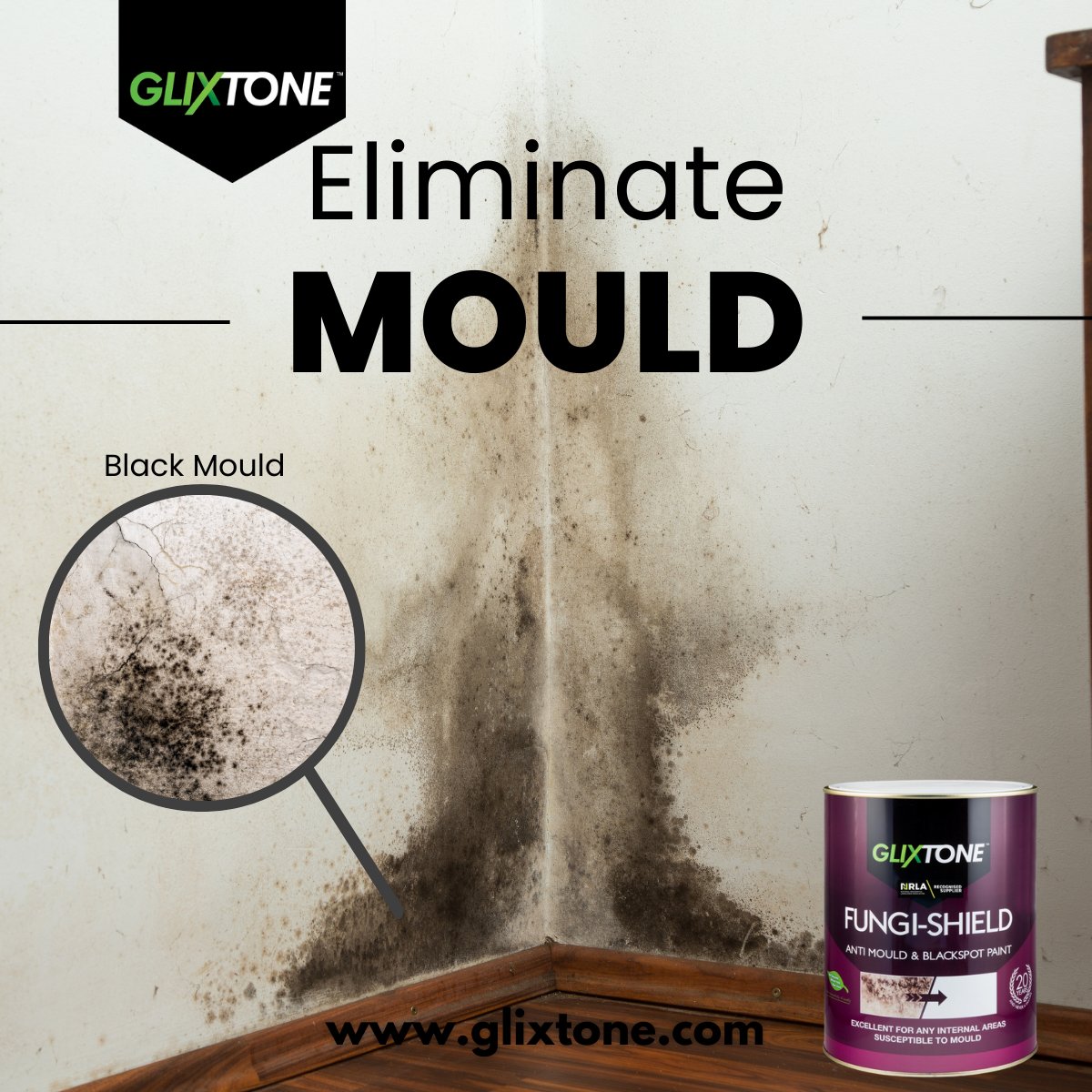 Are you tired of battling mould and blackspot in your home? These unsightly issues not only affect the aesthetics of your living space but also pose potential health risks. Fortunately, there's a solution – Glixtone Fungi Shield. 
visit glixtone.com/where-to-buy
#elminiatemould