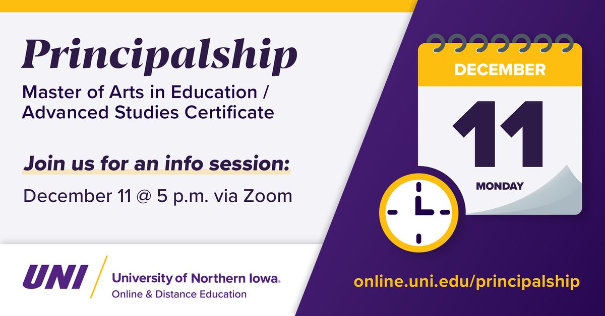 If principalship--or similar advancement in school admin positions--is in your future, check out this informational session on our online principalship program. Meet faculty and learn more about our ranked program. Classes begin August 2024! Register here: bit.ly/PrncplDec23Web