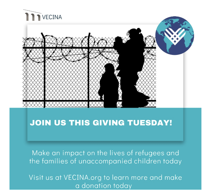 VECINA trains volunteers and represents asylum seekers and families seeking reunification with unaccompanied children &amp; we want to lock down our giving commitment! This <a href="/GivingTuesday/">#GivingTuesday</a>, we need your help to do it all, so please donate, like, &amp; share :) #GivingTuesday.