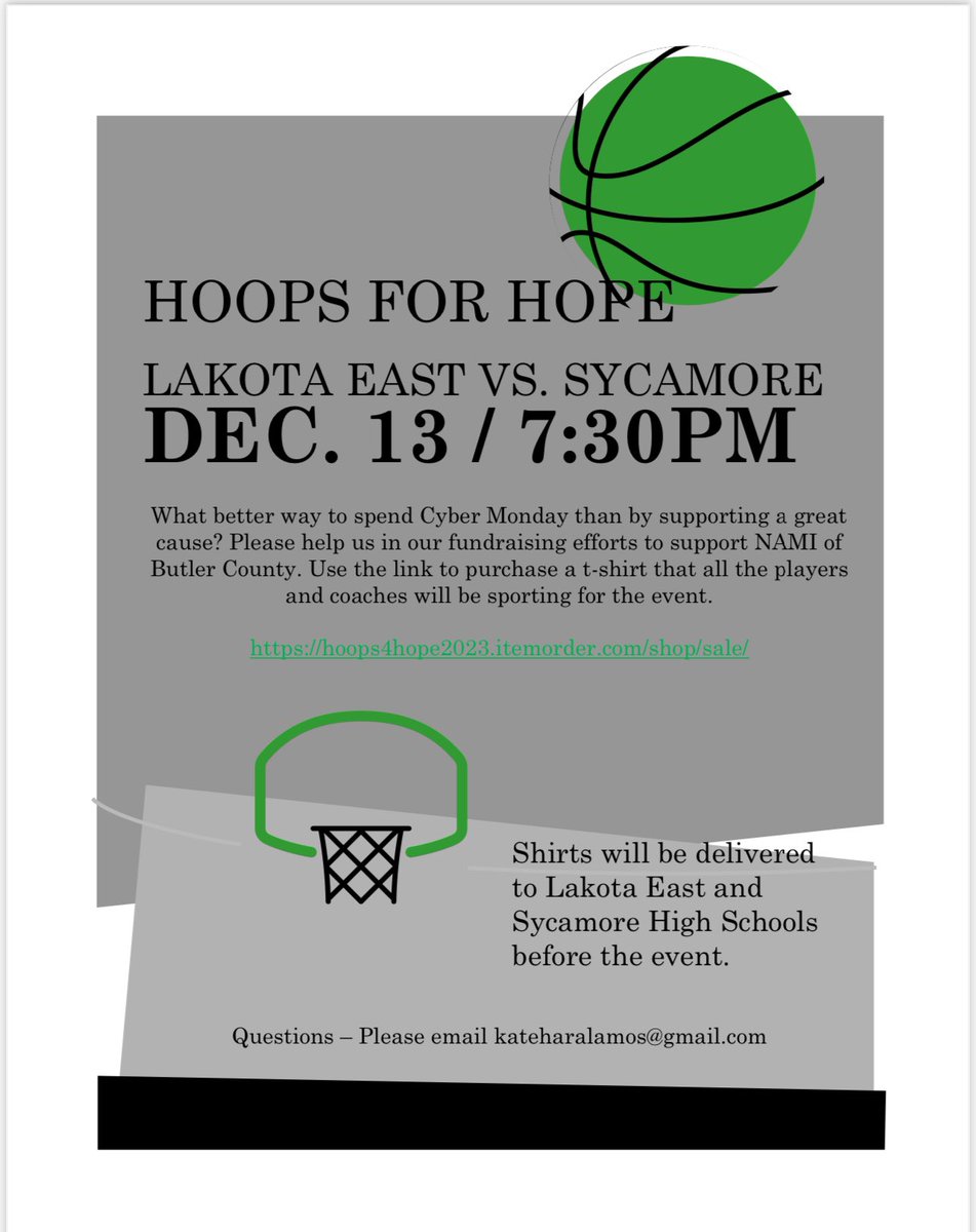 Help us support NAMI of Butler County by purchasing a t-shirt for our Hoops for Hope event for Dec. 13th.    ORDER TODAY.  SHOP CLOSING!! hoops4hope2023.itemorder.com/shop/sale/