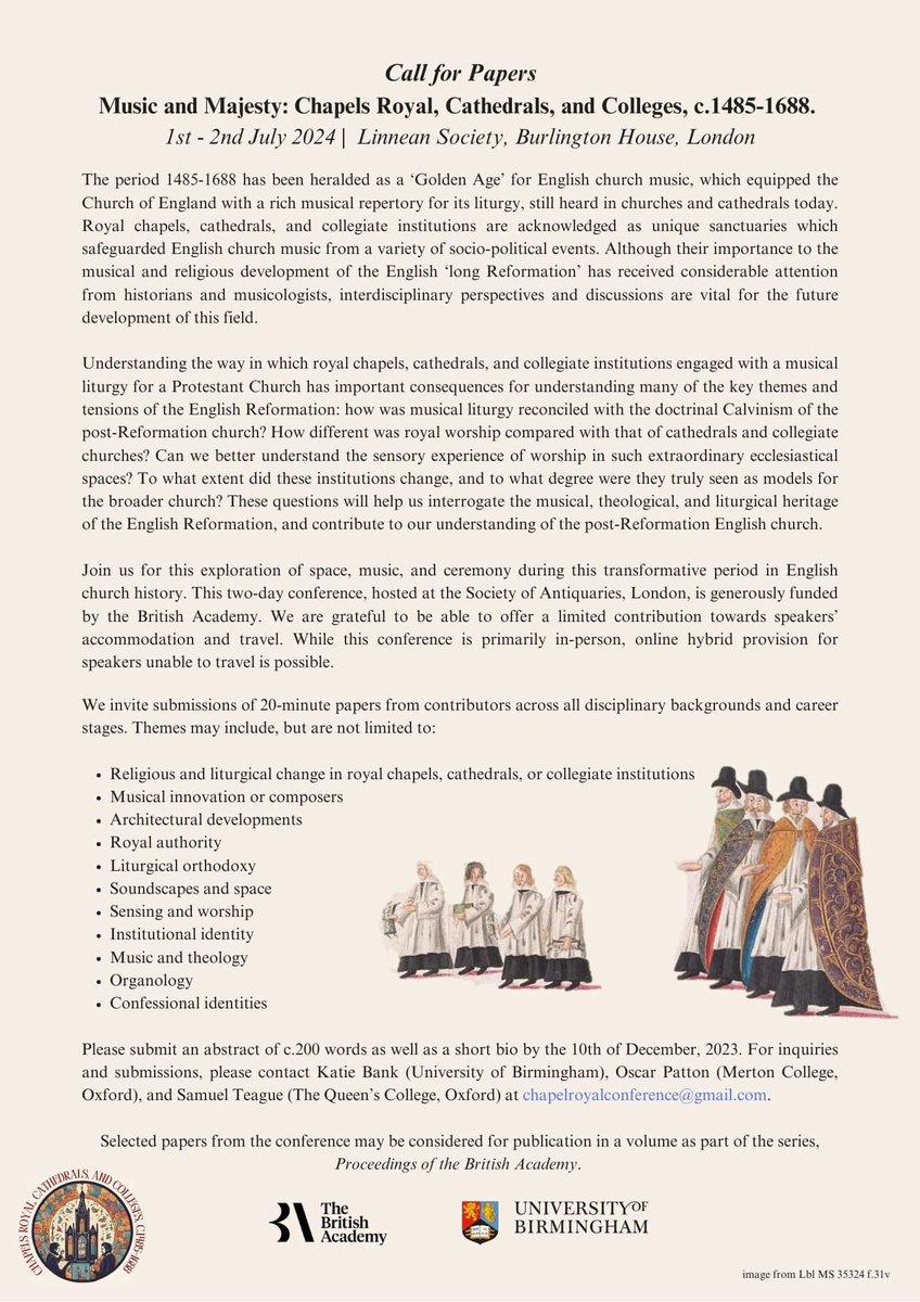 CFP: Music and Majesty due 10 Dec - Note the update of venue!