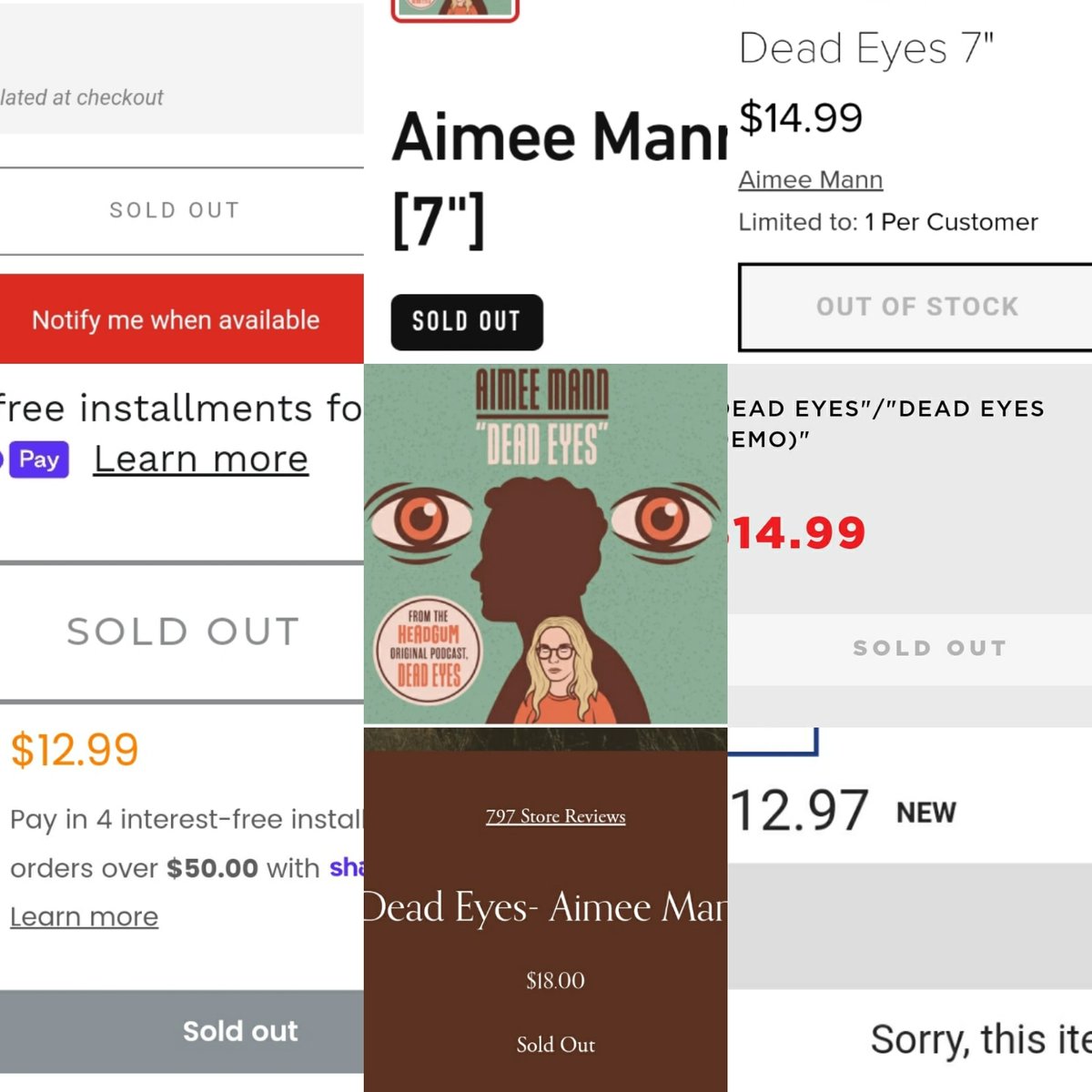 Connor Ratliff 🎭 (@connorratliff) on Twitter photo If you go to rsdmrkt.com/item/65391f5d2…, there are NINE record stores that still have copies of the <a href="/aimeemann/">Aimee Mann</a> Dead Eyes single!
(Plus, a searchable database of all <a href="/recordstoreday/">Record Store Day</a> releases available to order!)
#recordstoreday
#rsdblackfriday
#rsdblackfriday2023 If you go to rsdmrkt.com/item/65391f5d2…, there are NINE record stores that still have copies of the <a href="/aimeemann/">Aimee Mann</a> Dead Eyes single!
(Plus, a searchable database of all <a href="/recordstoreday/">Record Store Day</a> releases available to order!)
#recordstoreday
#rsdblackfriday
#rsdblackfriday2023