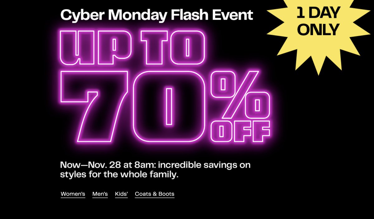 Nordstrom Rack Up to 70% Off Cyber Monday Sale

Women's> sovrn.co/af2q9ph
Men's> sovrn.co/11va4r2
Kids> sovrn.co/14wwbnq