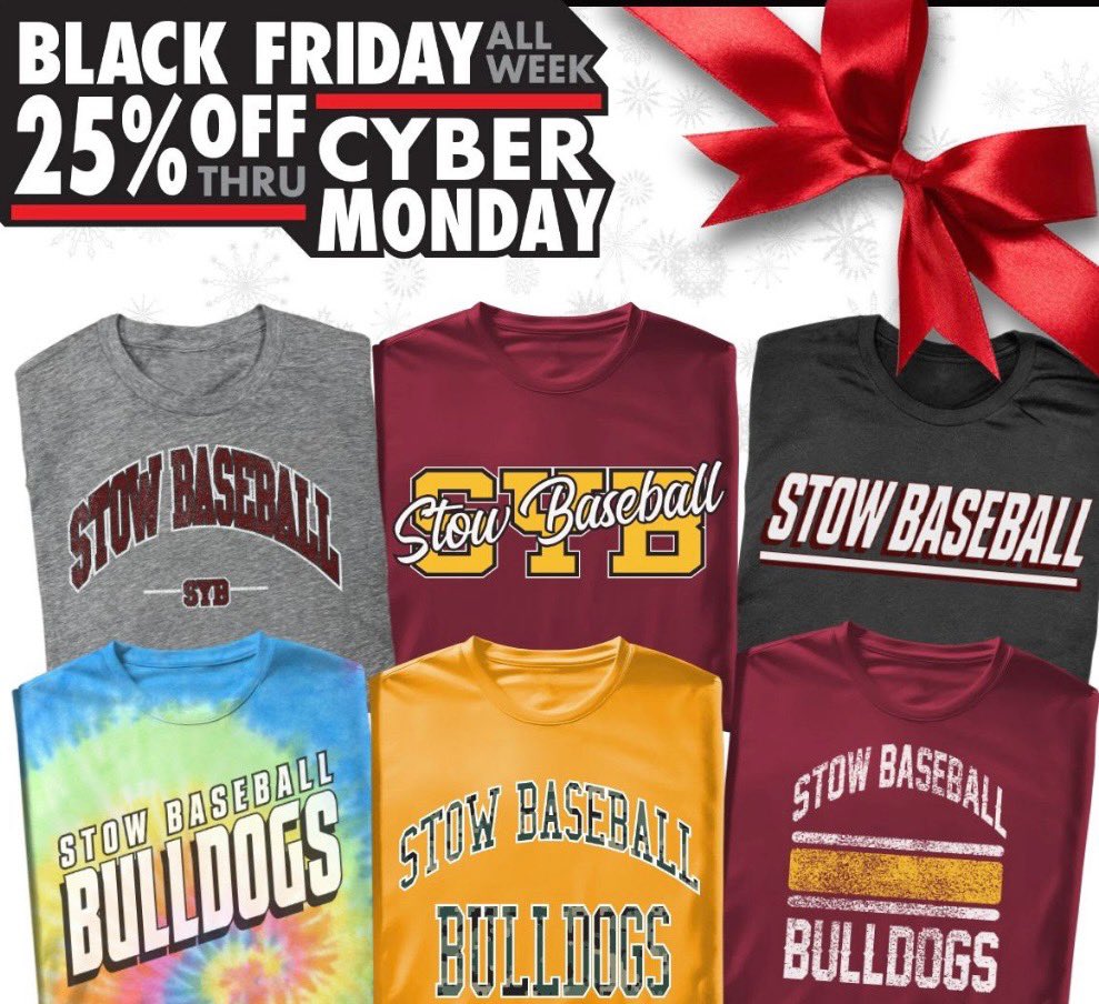 Save 25% on all Stow Baseball spirit wear with guaranteed delivery by Dec 23rd! Find the perfect gift for everyone on your list - from parents to grandparents and beyond! Visit: 1stplace.sale/109191 (1stplace.sale/109191)