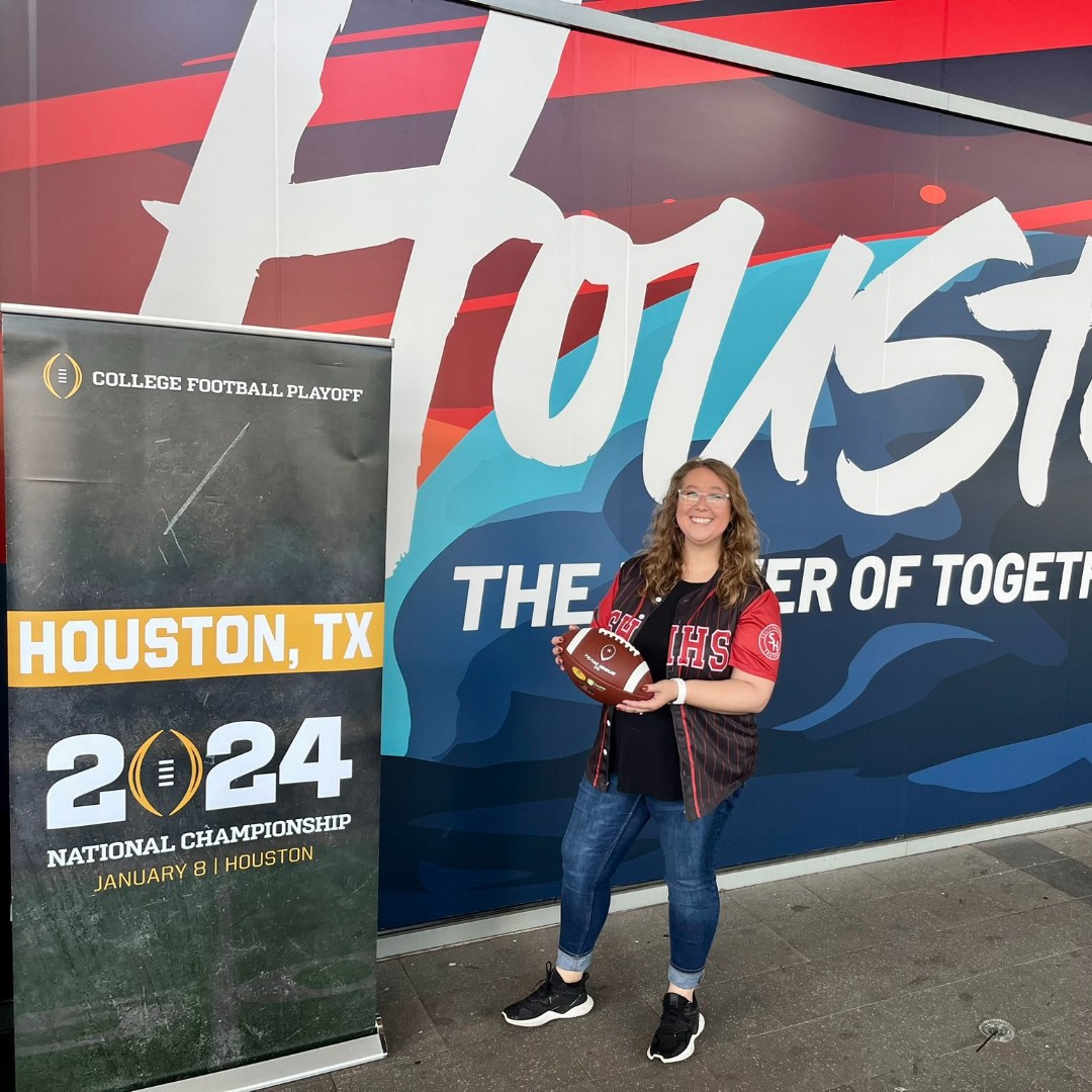 Congratulations, Kristen Eberhardt, an outstanding South Houston High School biology teacher!  Recognized for her remarkable impact on students, nominated for the <a href="/CFPExtraYard/">College Football Playoff (CFP) Foundation</a> Award by a grateful former student. Kristen's dedication and passion for education shine brightly! ⭐