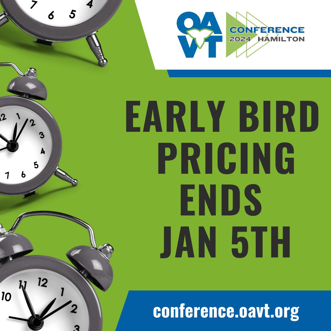 One month left to save on OAVT 2024
Conference registration! Register early to take
advantage of discounted Early Bird rates!
conference.oavt.org
