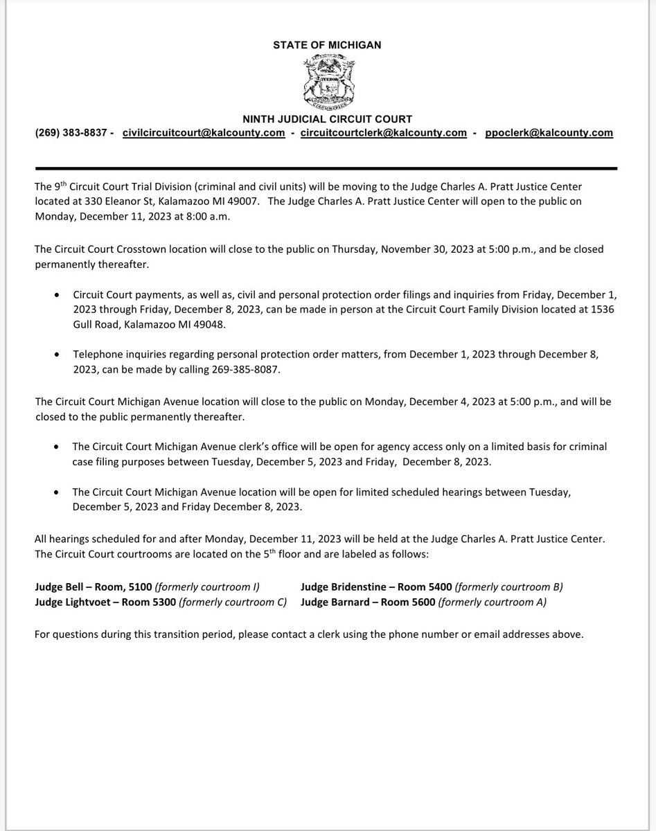 The 9th Circuit Court is moving!  Please see the attached notice for additional details.