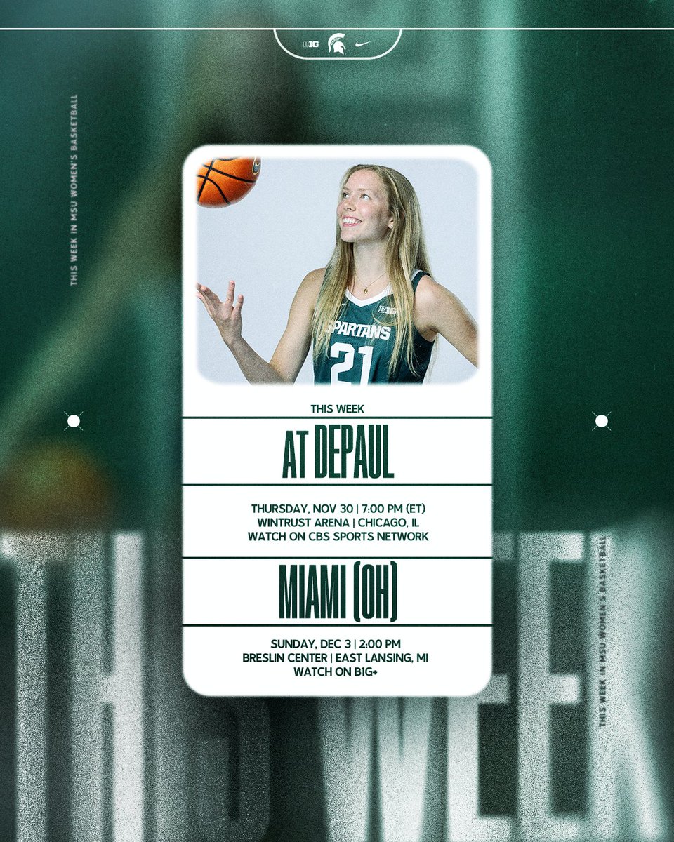 MSU_WBasketball's tweet photo. Coming up this week👇 

#GoGreen https://t.co/npzQWHhQkN