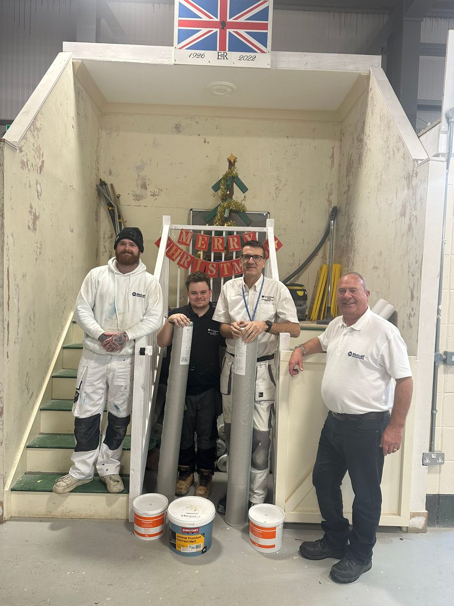 A big thank you to Chris Headley and apprentice Lewis Berry from Metcalf Commercial Decorators who visited us at Booth Lane today and donated a large donation of paint, wallpaper paste and wide vinyl wallpaper which is used in a number of top-quality hotels around the UK.