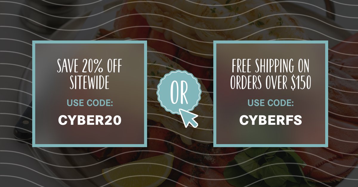 Cyber Monday is a must for lobster and seafood lovers! Today only, use promo code CYBER20 for 20% off sitewide OR get free shipping on orders over $150 with promo code CYBERFS. 💻💵

bit.ly/3Qy8woB

#LobsterGram #Lobster #SeafoodLovers #CyberMonday #Promo #FreeShipping