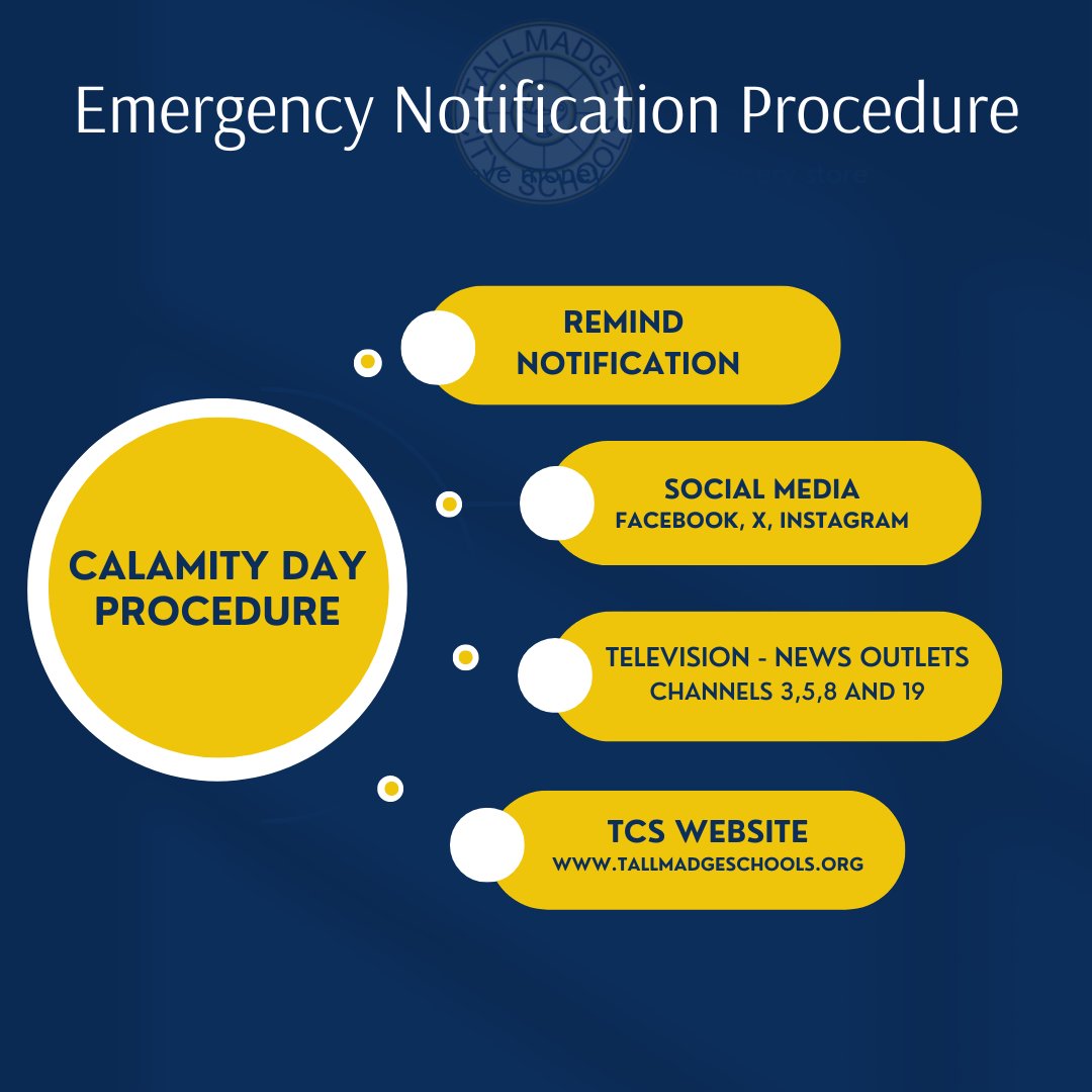 tcstweets1's tweet photo. Just a reminder that phone calls are no longer used to communicate calamity days - Remind messages are now our primary form of communication.   Closings will also be posted on social media channels, the school website, and through news outlets. https://t.co/3UBbPKUw6A