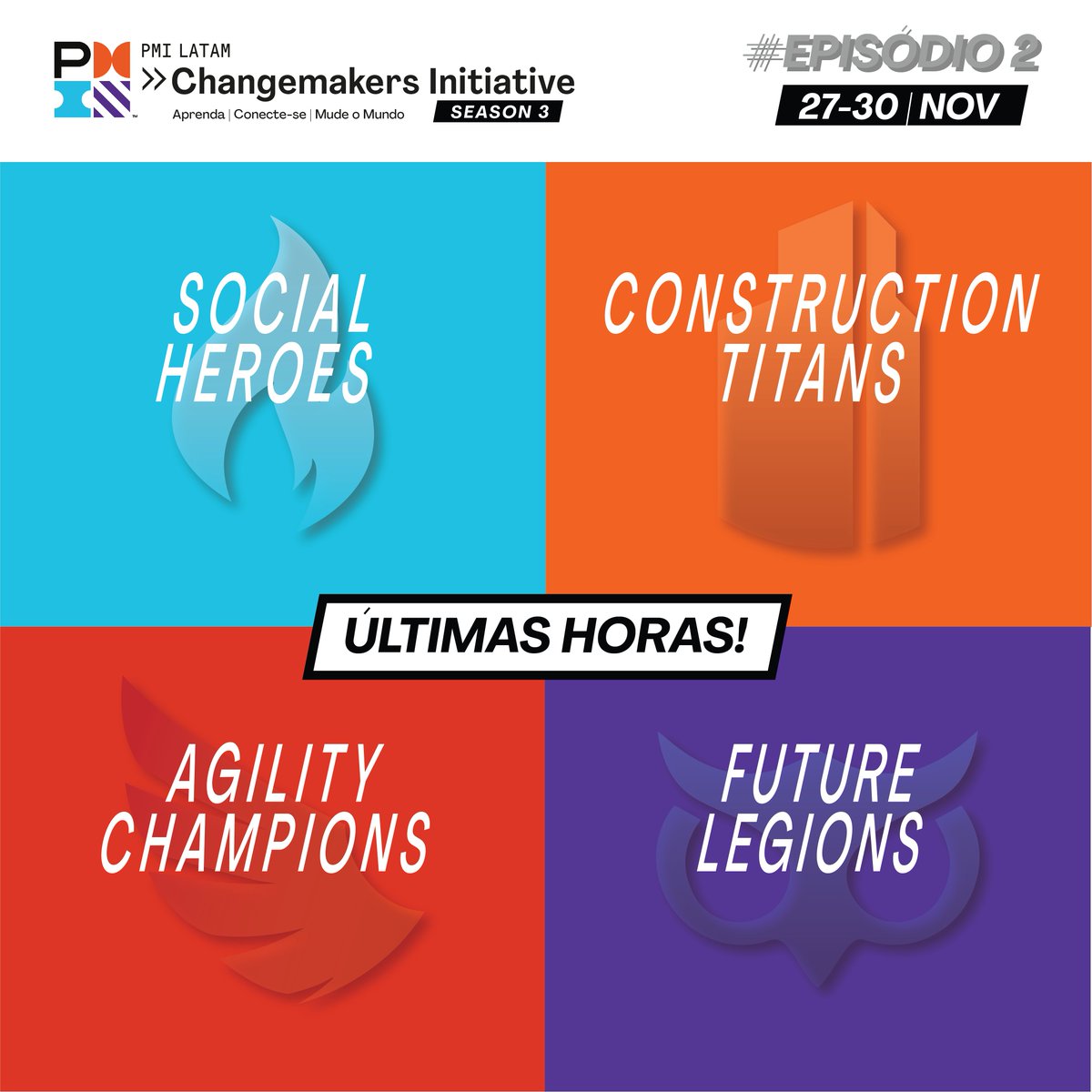 Faltam poucas horas para o encerramento das inscrições! Participe do Episódio 2 desta série virtual que o mantém atualizado e conectado com toda a comunidade de agentes de mudança da América Latina.

Registre-se pmilatam.com/changemakers

#changemakers #projectmanagement #pmilatam