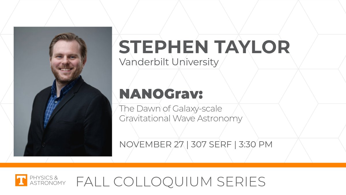 University of Tennessee Physics and Astronomy (@utkphysastro) on Twitter photo In today’s colloquium <a href="/VanderbiltU/">Vanderbilt University</a>’s Stephen Taylor will take us on a journey with <a href="/NANOGrav/">NANOGrav PFC</a>, the international collaboration monitoring networks of pulsars across the Milky Way. In today’s colloquium <a href="/VanderbiltU/">Vanderbilt University</a>’s Stephen Taylor will take us on a journey with <a href="/NANOGrav/">NANOGrav PFC</a>, the international collaboration monitoring networks of pulsars across the Milky Way.