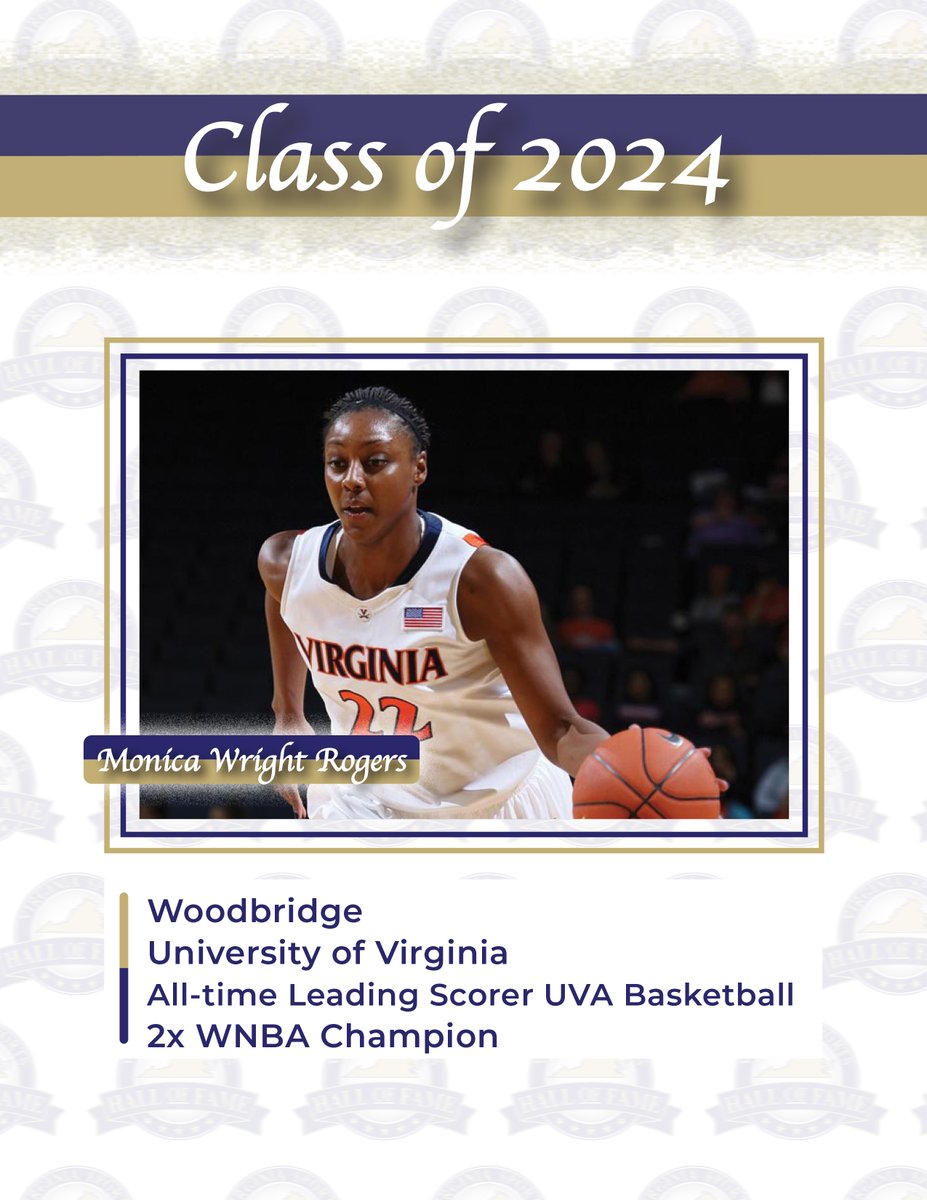 Virginia Sports HOF (@vasportshof) on Twitter photo 🚨2024 Inductee Alert🚨
We are pleased to welcome <a href="/monnie22/">Monica Wright Rogers</a> to the <a href="/VaSportsHoF/">Virginia Sports HOF</a> Class of 2024:
<a href="/ForestParkHSVA/">Forest Park High School</a> <a href="/PWCSNews/">PWCS</a>
<a href="/UVAWomensHoops/">Virginia Women's Basketball</a> #1 scorer, 2,540 pts
3x All-American, 2010 <a href="/theACC/">The ACC</a> POY
2x <a href="/WNBA/">WNBA</a> Champ, <a href="/minnesotalynx/">Minnesota Lynx</a>
Asst GM <a href="/PhoenixMercury/">Phoenix Mercury</a>
vasportshof.com/2024-induction… 🚨2024 Inductee Alert🚨
We are pleased to welcome <a href="/monnie22/">Monica Wright Rogers</a> to the <a href="/VaSportsHoF/">Virginia Sports HOF</a> Class of 2024:
<a href="/ForestParkHSVA/">Forest Park High School</a> <a href="/PWCSNews/">PWCS</a>
<a href="/UVAWomensHoops/">Virginia Women's Basketball</a> #1 scorer, 2,540 pts
3x All-American, 2010 <a href="/theACC/">The ACC</a> POY
2x <a href="/WNBA/">WNBA</a> Champ, <a href="/minnesotalynx/">Minnesota Lynx</a>
Asst GM <a href="/PhoenixMercury/">Phoenix Mercury</a>
vasportshof.com/2024-induction…