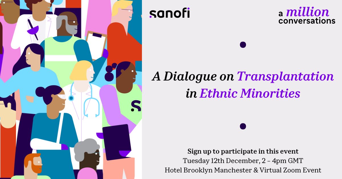 Sanofi UK (@sanofiuk) on Twitter photo We’re hosting a dialogue to discuss tackling barriers that #EthnicMinority communities face in #Transplantation across organ, stem cell & blood.
Join us alongside <a href="/NHSBT/">NHS Blood+Transplant</a>, <a href="/acltcharity/">ACLT Charity</a> & <a href="/cahn_uk/">Caribbean & African Health Network</a> for a conversation on how outcomes can be improved: forms.gle/pn92Ek5zCfxttJ… We’re hosting a dialogue to discuss tackling barriers that #EthnicMinority communities face in #Transplantation across organ, stem cell & blood.
Join us alongside <a href="/NHSBT/">NHS Blood+Transplant</a>, <a href="/acltcharity/">ACLT Charity</a> & <a href="/cahn_uk/">Caribbean & African Health Network</a> for a conversation on how outcomes can be improved: forms.gle/pn92Ek5zCfxttJ…