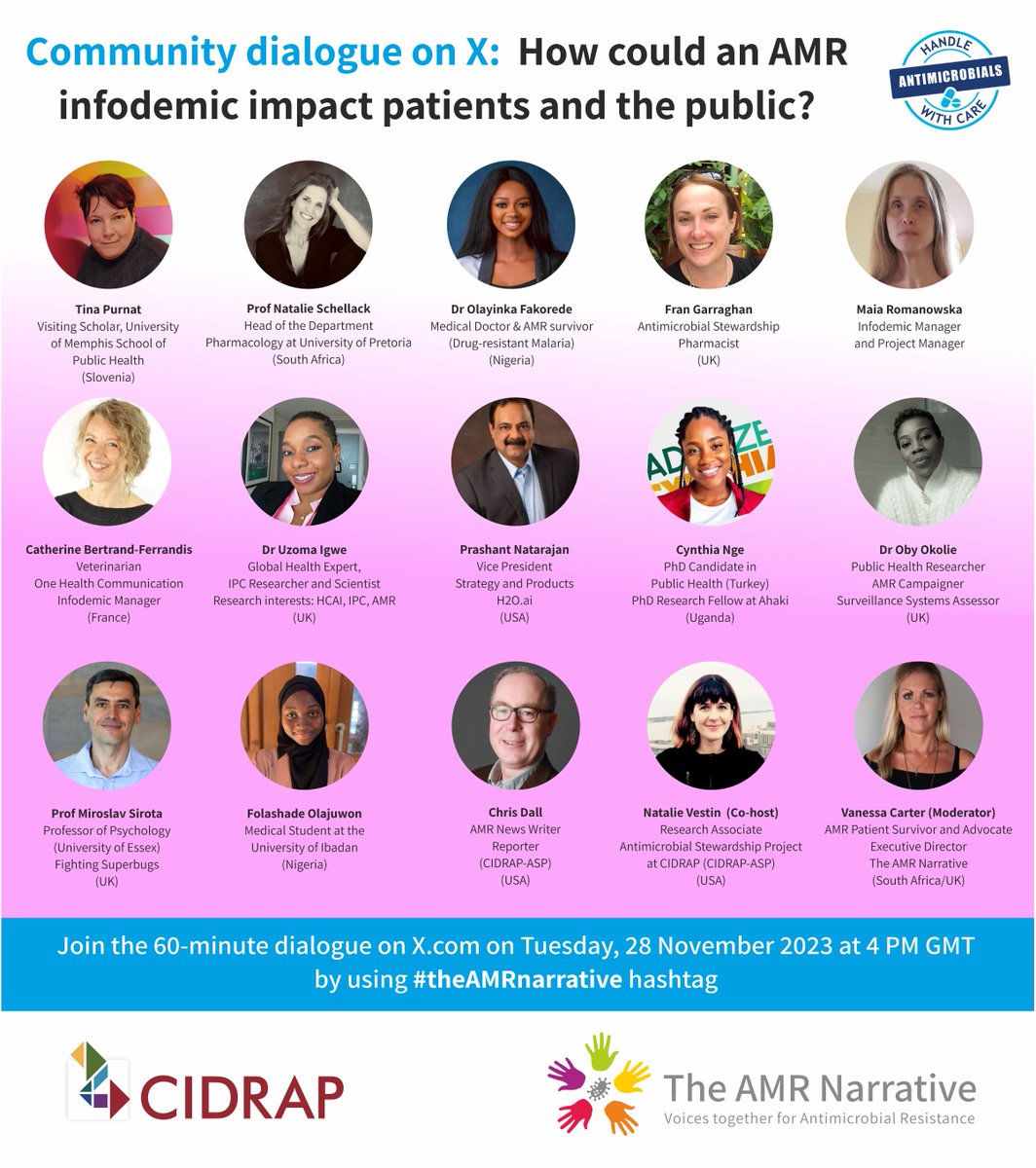 HAPPENING TOMORROW, 28 NOV, 4 PM GMT: How could an AMR infodemic impact patients and the public? Everyone welcome! To join, search for and use the hashtag #theAMRnarrative on X Read more here: amrnarrative.org/event/amr_info… #AntimicrobialResistance #infodemic
